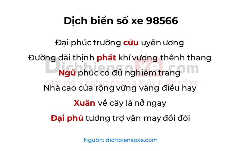 Dịch thơ biển số 98566