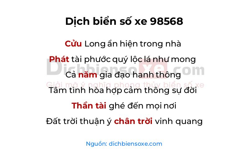 Dịch thơ biển số 98568