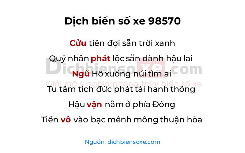 Dịch thơ biển số 98570