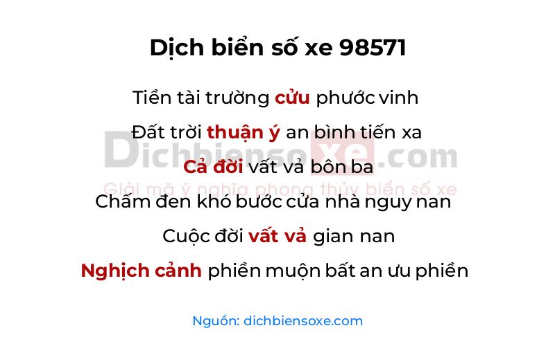 Dịch thơ biển số 98571
