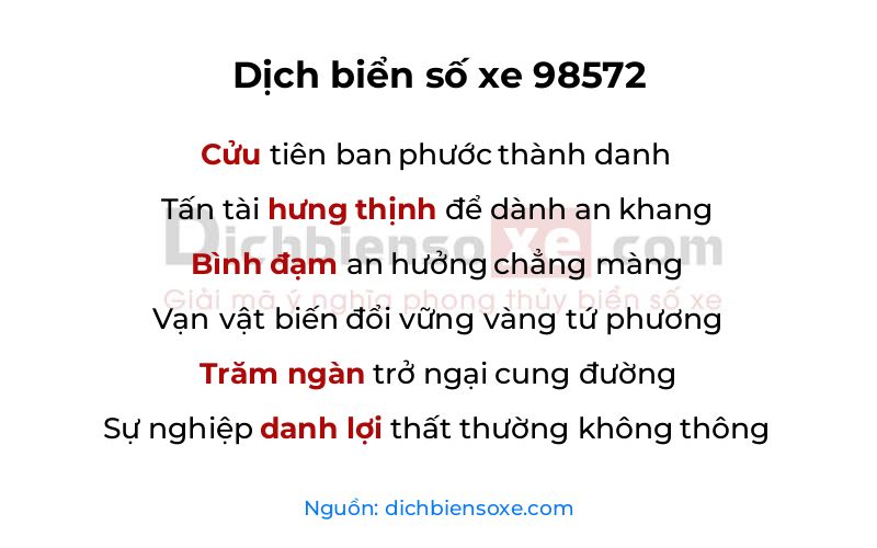 Dịch thơ biển số 98572