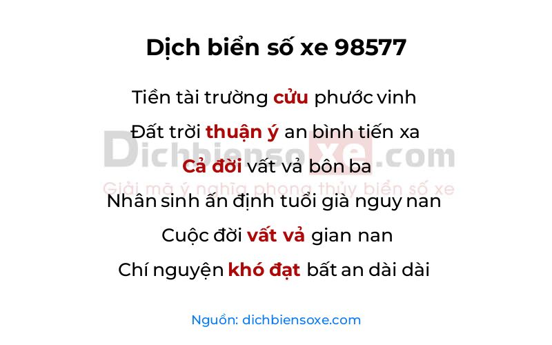 Dịch thơ biển số 98577