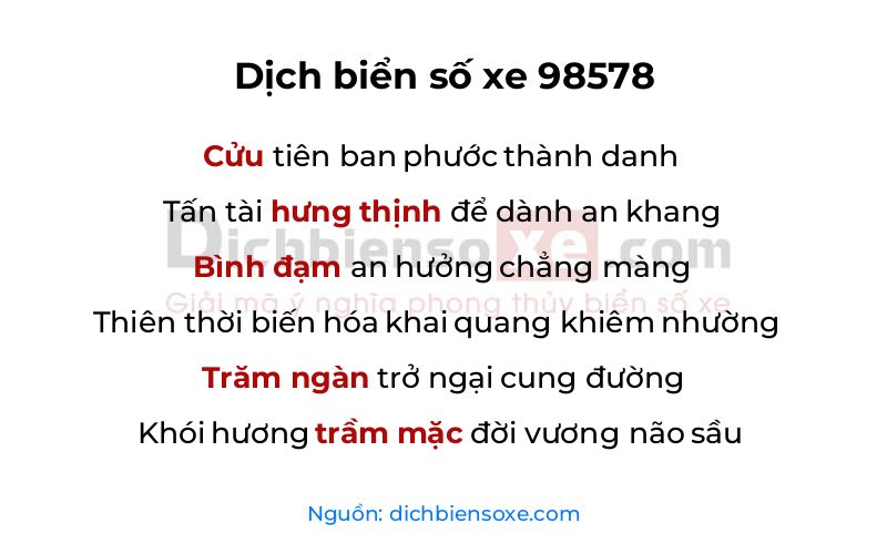 Dịch thơ biển số 98578
