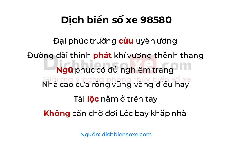 Dịch thơ biển số 98580