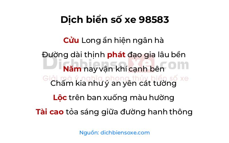 Dịch thơ biển số 98583