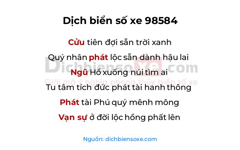 Dịch thơ biển số 98584