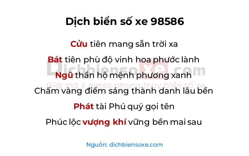 Dịch thơ biển số 98586
