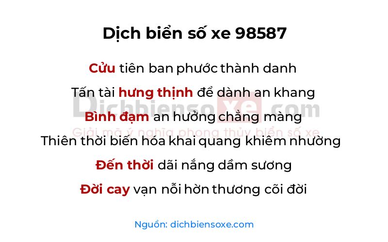 Dịch thơ biển số 98587