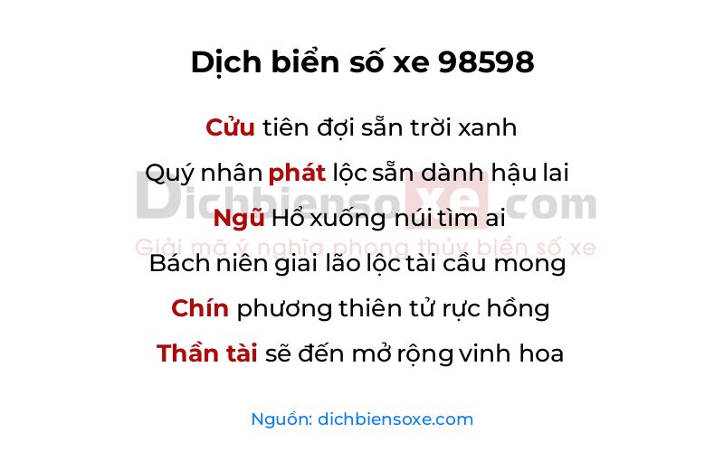 Dịch thơ biển số 98598