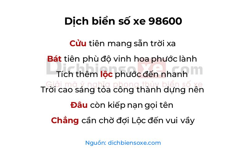 Dịch thơ biển số 98600