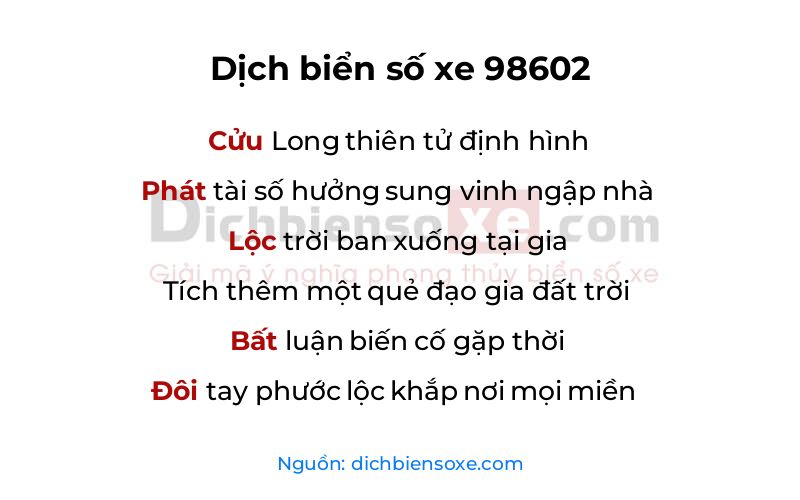 Dịch thơ biển số 98602