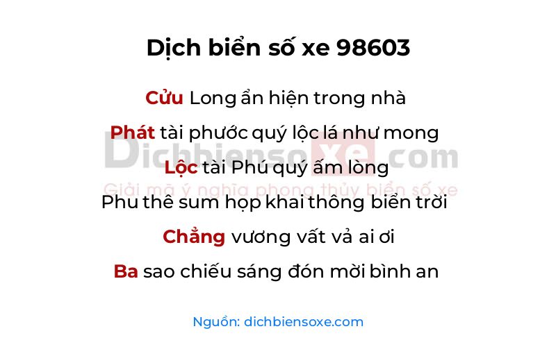 Dịch thơ biển số 98603