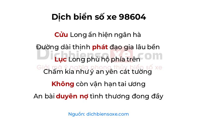 Dịch thơ biển số 98604