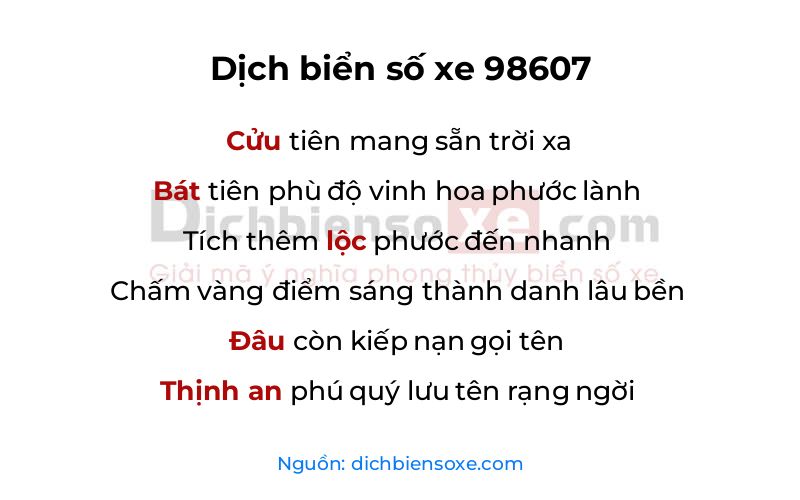 Dịch thơ biển số 98607