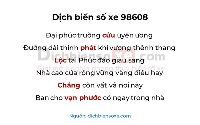 Dịch thơ biển số 98608