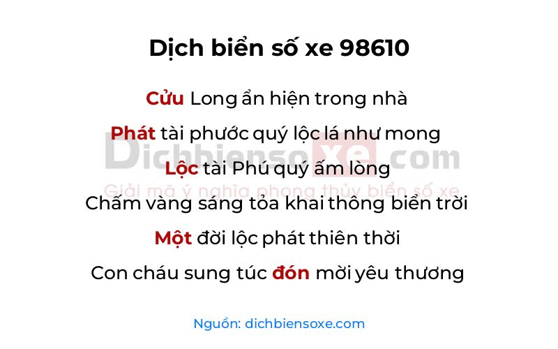 Dịch thơ biển số 98610