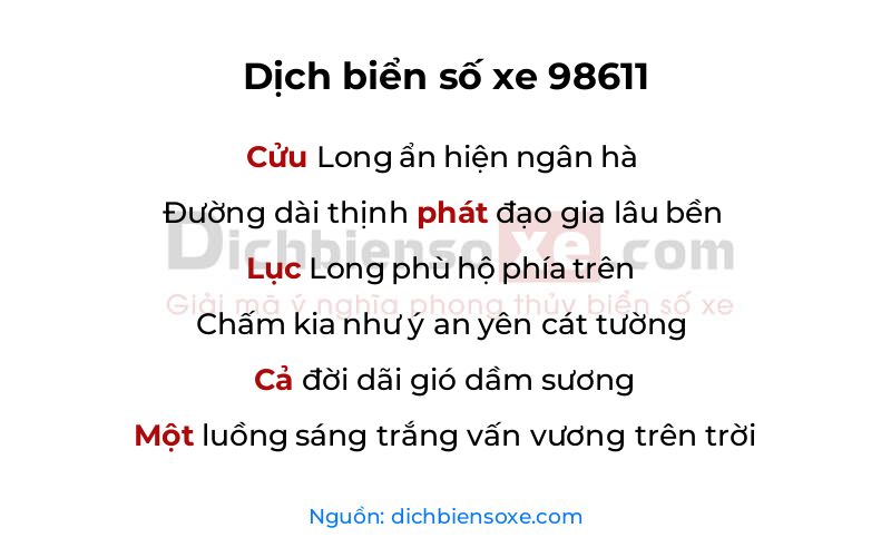 Dịch thơ biển số 98611