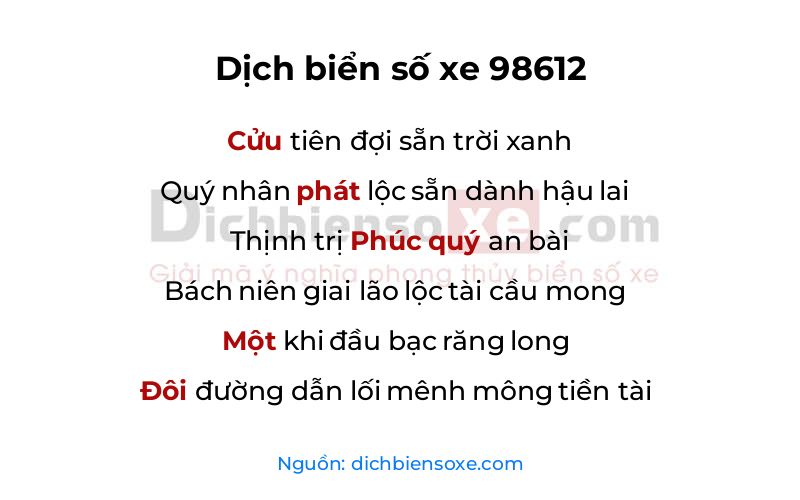 Dịch thơ biển số 98612