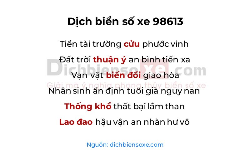 Dịch thơ biển số 98613