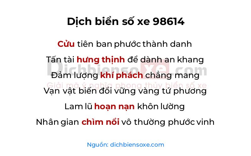 Dịch thơ biển số 98614