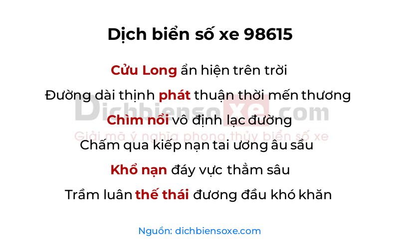 Dịch thơ biển số 98615