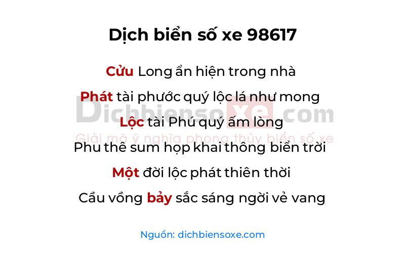 Dịch thơ biển số 98617