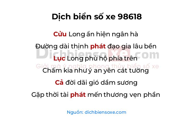 Dịch thơ biển số 98618
