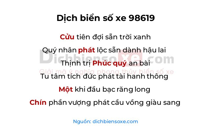 Dịch thơ biển số 98619