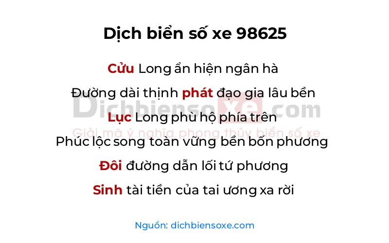 Dịch thơ biển số 98625