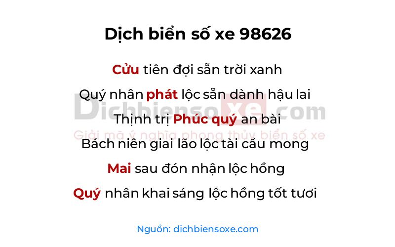 Dịch thơ biển số 98626