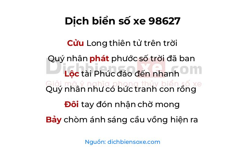 Dịch thơ biển số 98627