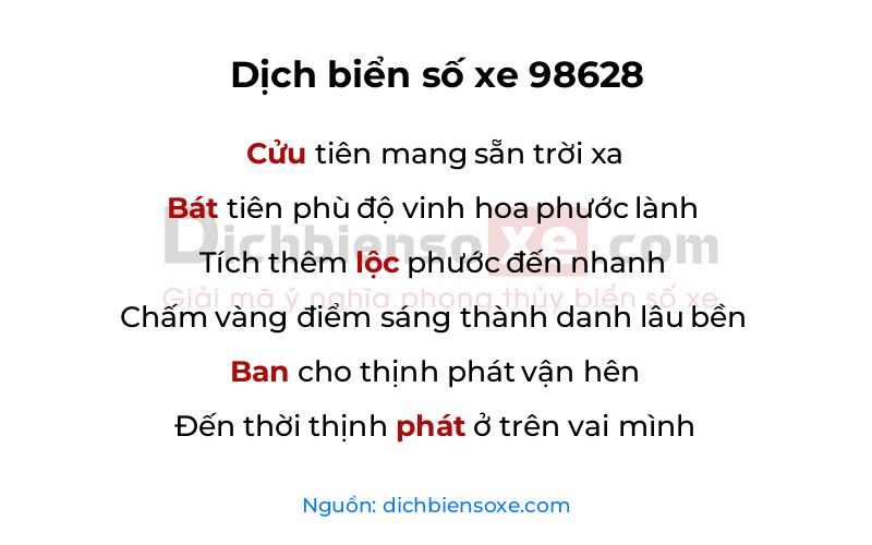 Dịch thơ biển số 98628