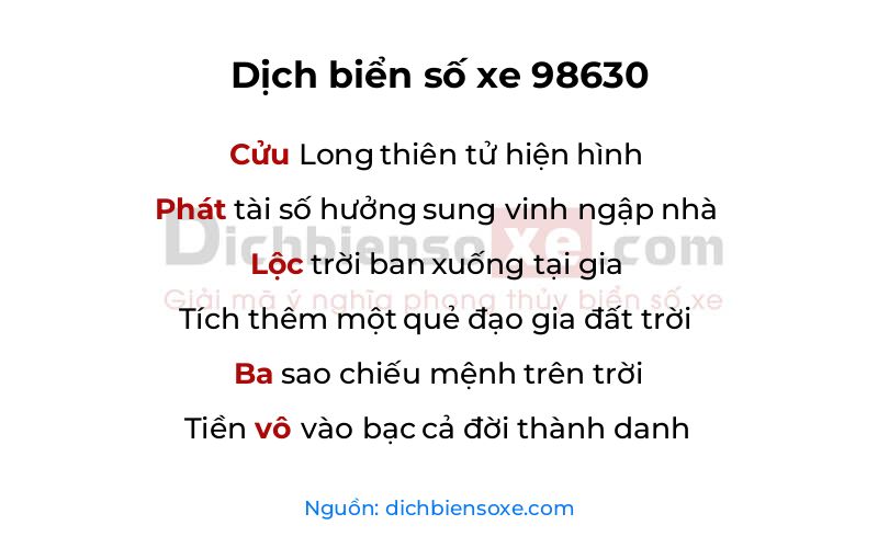 Dịch thơ biển số 98630