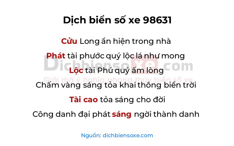 Dịch thơ biển số 98631