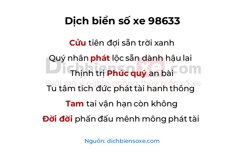 Dịch thơ biển số 98633