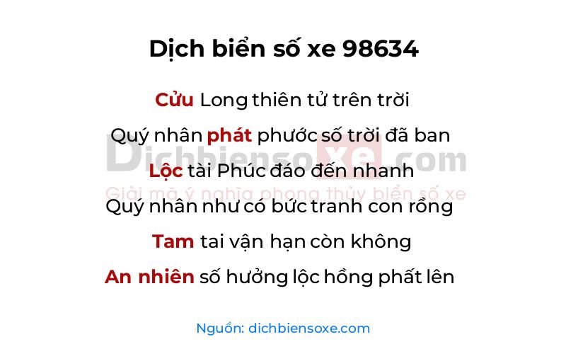 Dịch thơ biển số 98634
