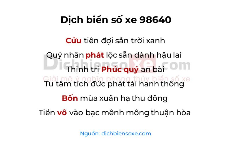Dịch thơ biển số 98640
