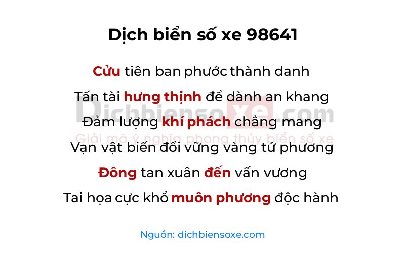 Dịch thơ biển số 98641