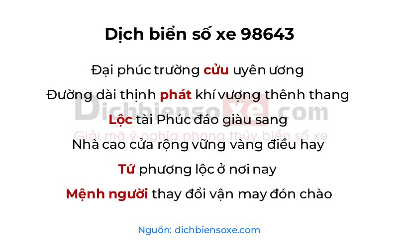 Dịch thơ biển số 98643