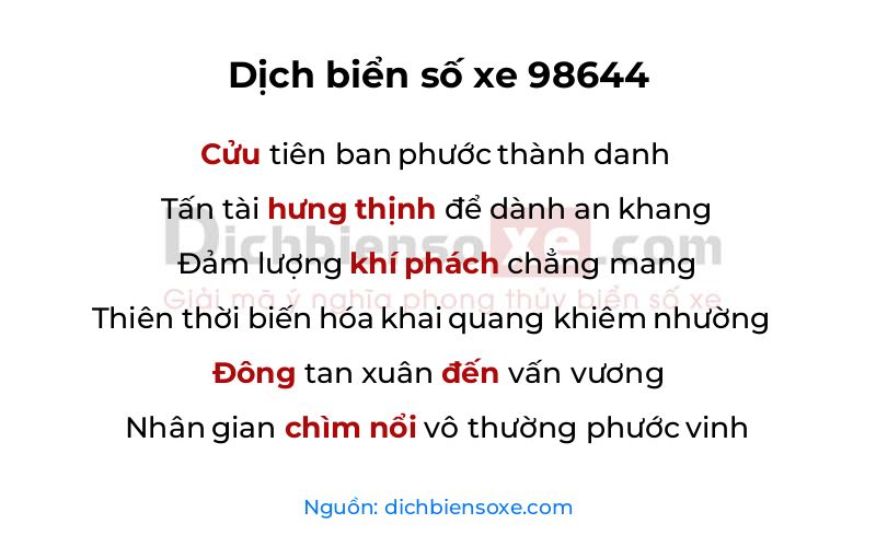 Dịch thơ biển số 98644