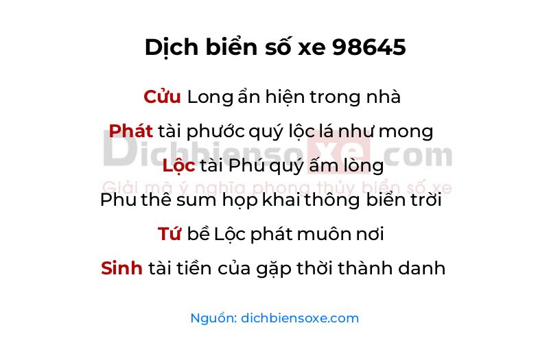 Dịch thơ biển số 98645