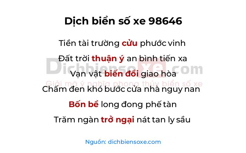 Dịch thơ biển số 98646