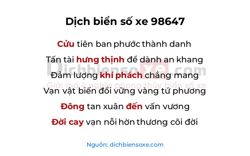 Dịch thơ biển số 98647