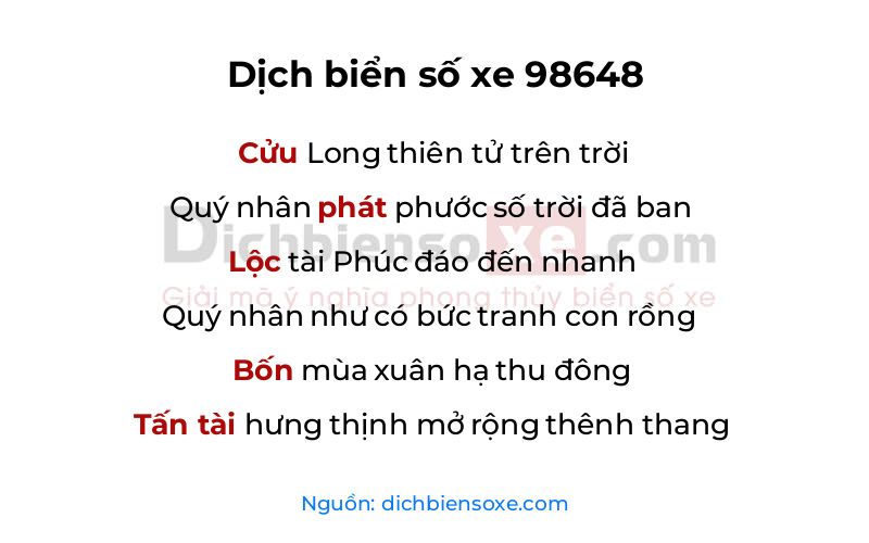 Dịch thơ biển số 98648