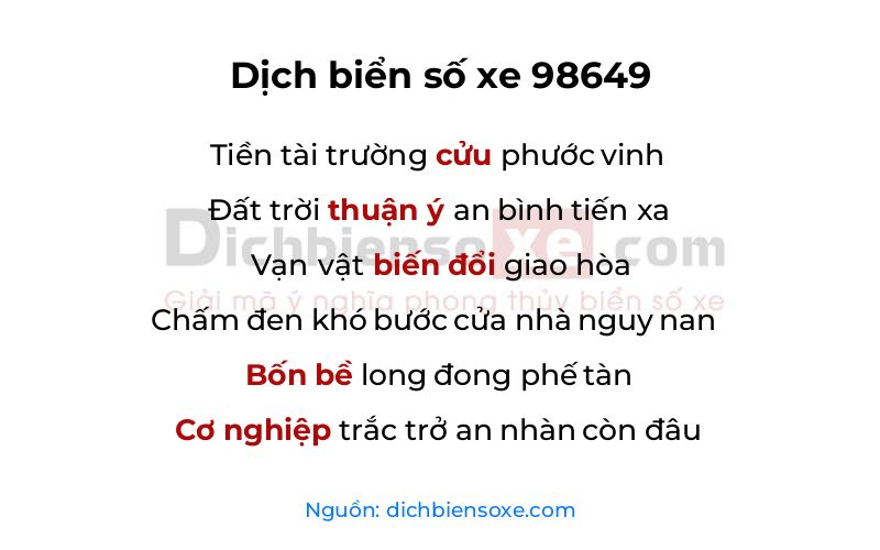 Dịch thơ biển số 98649