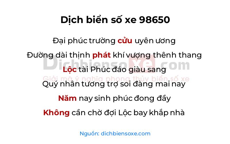 Dịch thơ biển số 98650
