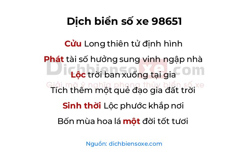 Dịch thơ biển số 98651