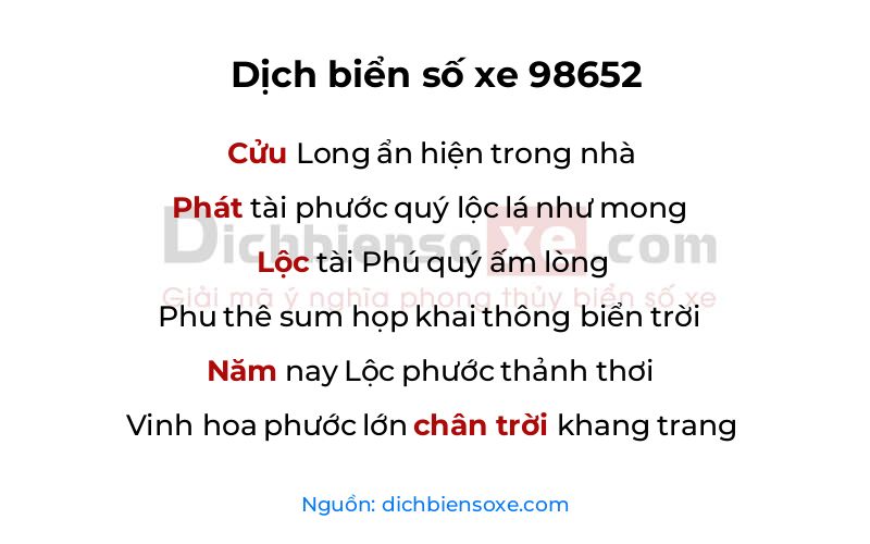 Dịch thơ biển số 98652