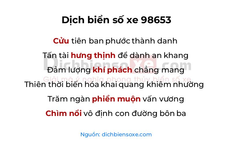 Dịch thơ biển số 98653