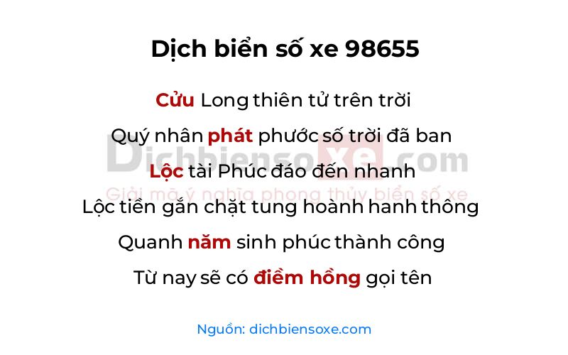 Dịch thơ biển số 98655